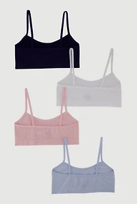 Womens Girls Rhinestone Bebe Graphic Bras 4 Pack, Multi,