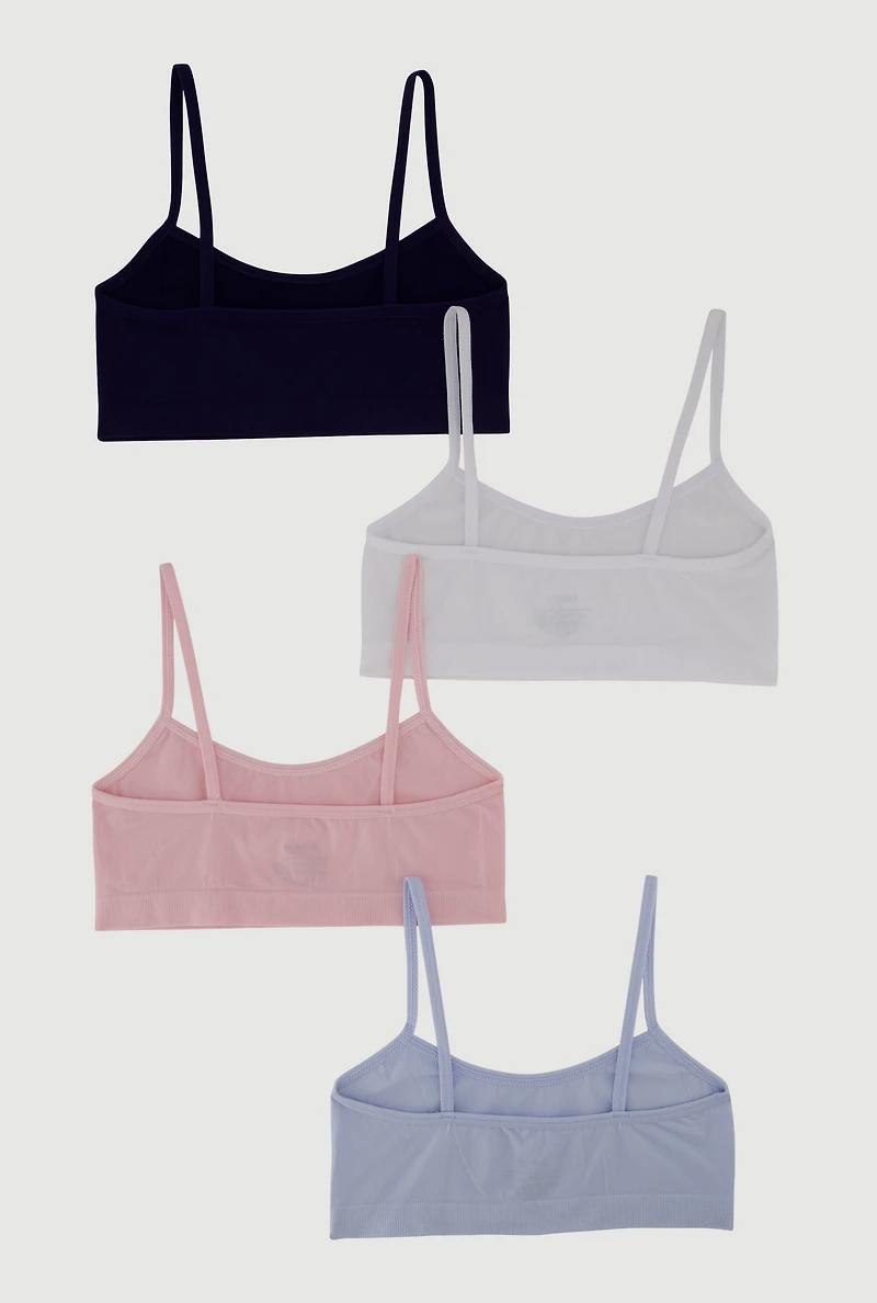 Womens Girls Rhinestone Bebe Graphic Bras 4 Pack, Multi, Size L