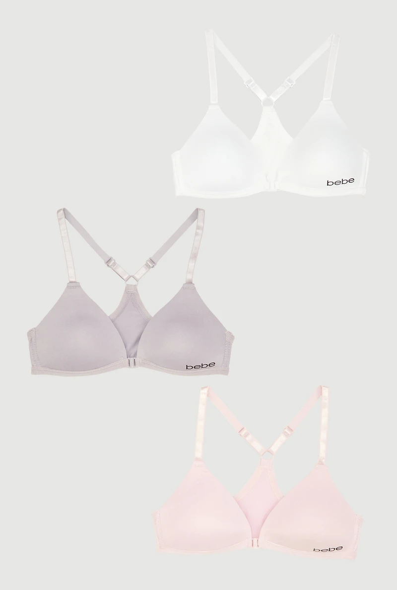 Womens Girls Front Clasp Racerback Bras 3 Pack, Multi, Size 32A