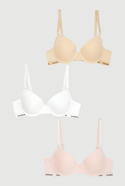 Womens Girls Basic Adjustable Strap Underwire Bras 3 Pack, Multi, Size 34A