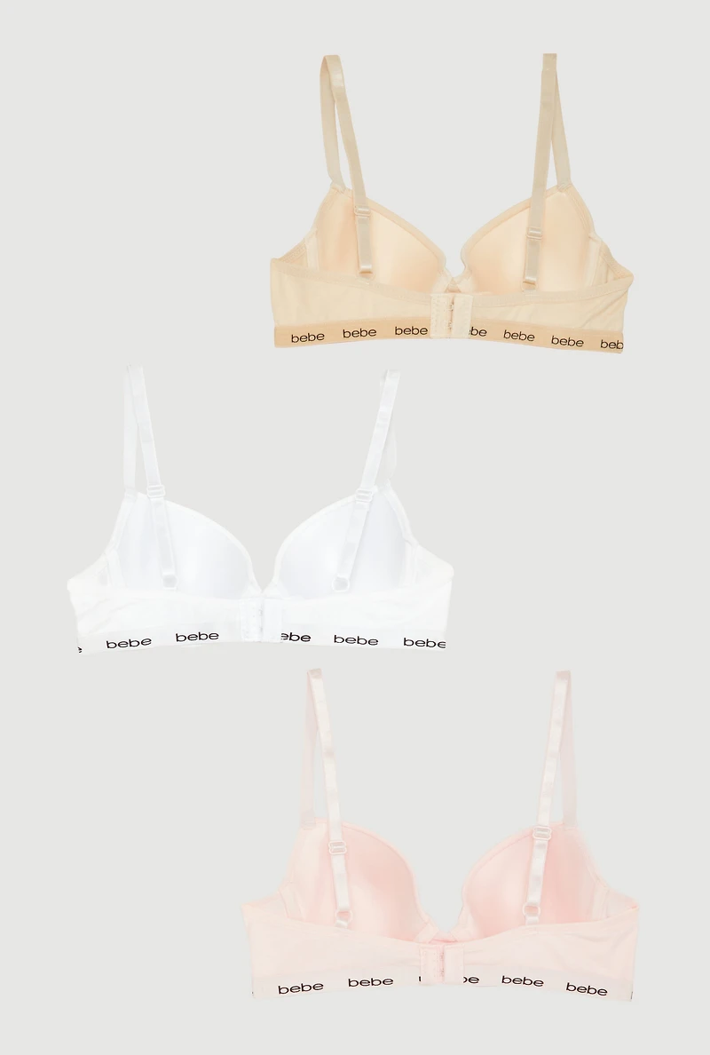 Womens Girls Basic Adjustable Strap Underwire Bras 3 Pack, Multi,