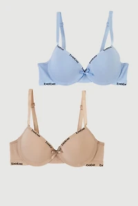 Womens Girls Bebe Plunge Bras with Adjustable Straps 2 Pack, Multi, Size 32A