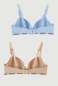 Womens Girls Bebe Plunge Bras with Adjustable Straps 2 Pack, Multi, Size 30B