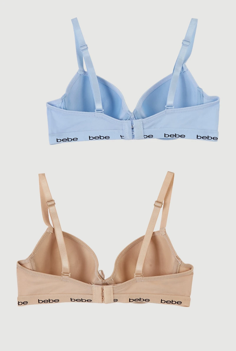 Womens Girls Bebe Plunge Bras with Adjustable Straps 2 Pack, Multi, Size 30A