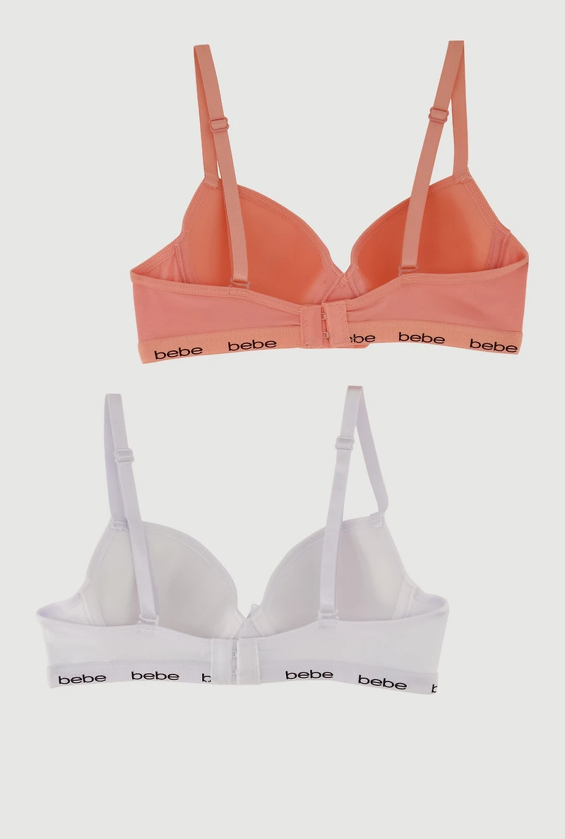 Girls Bebe Graphic Trim Bras 2 Pack