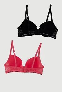 Womens Girls Bebe Floral Lace Padded Push Up Bras 2 Pack, Multi,
