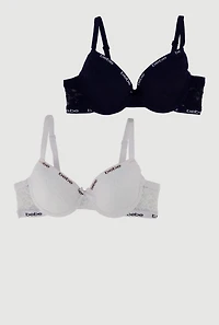 Womens Girls Bebe Floral Lace Push Up Bras 2 Pack, Multi,