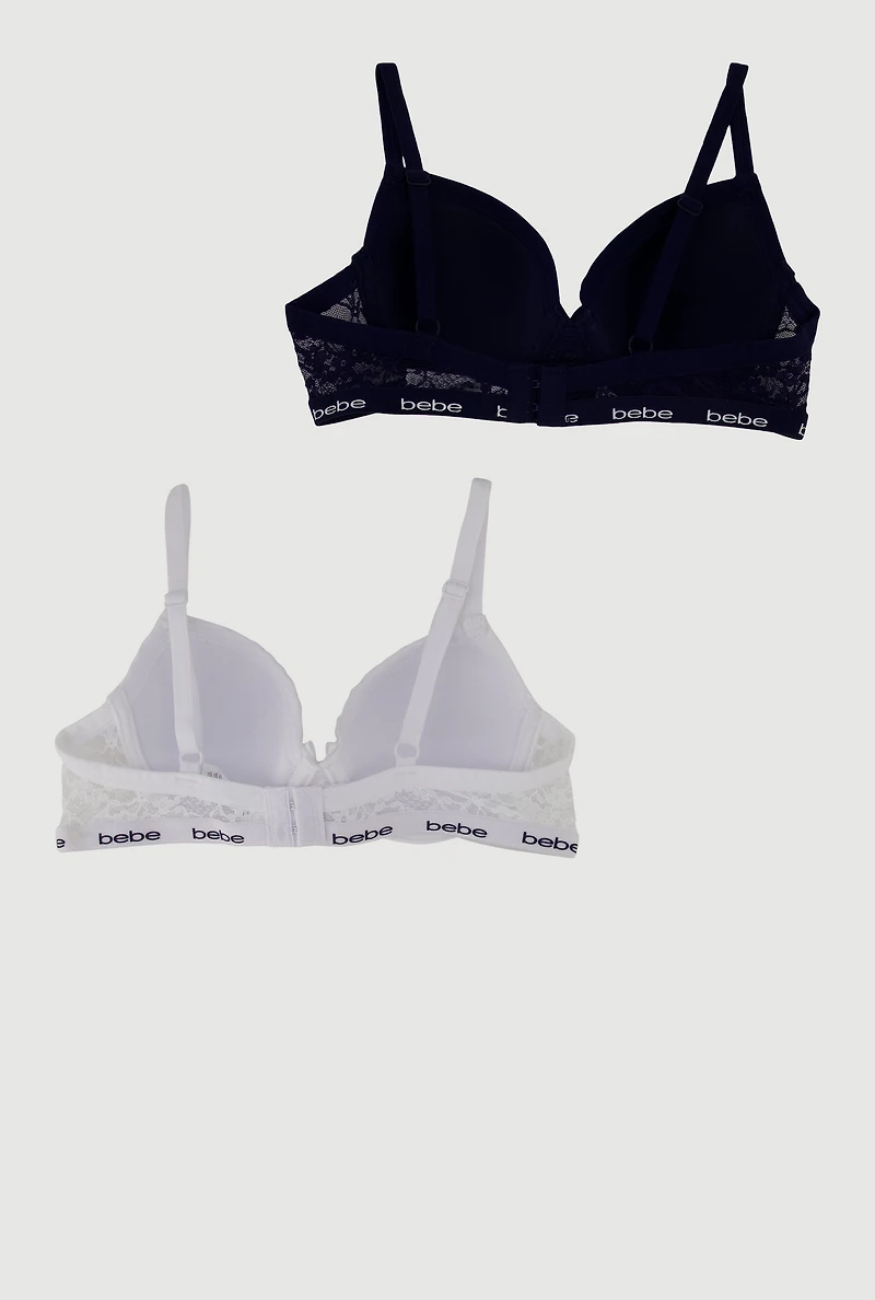 Womens Girls Bebe Floral Lace Push Up Bras 2 Pack, Multi, Size 34A
