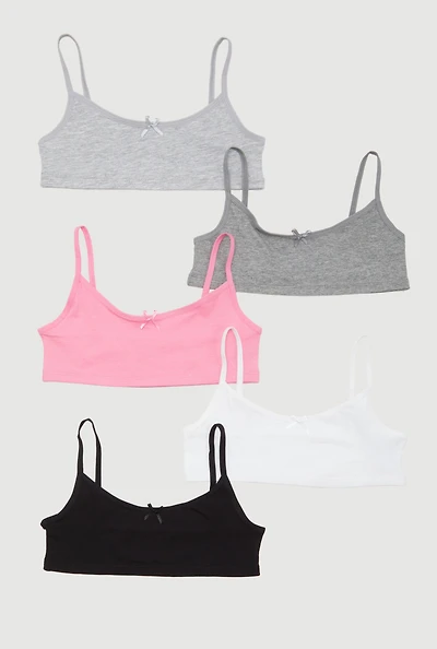 Womens Girls Cami Bras 5 Pack, Multi,
