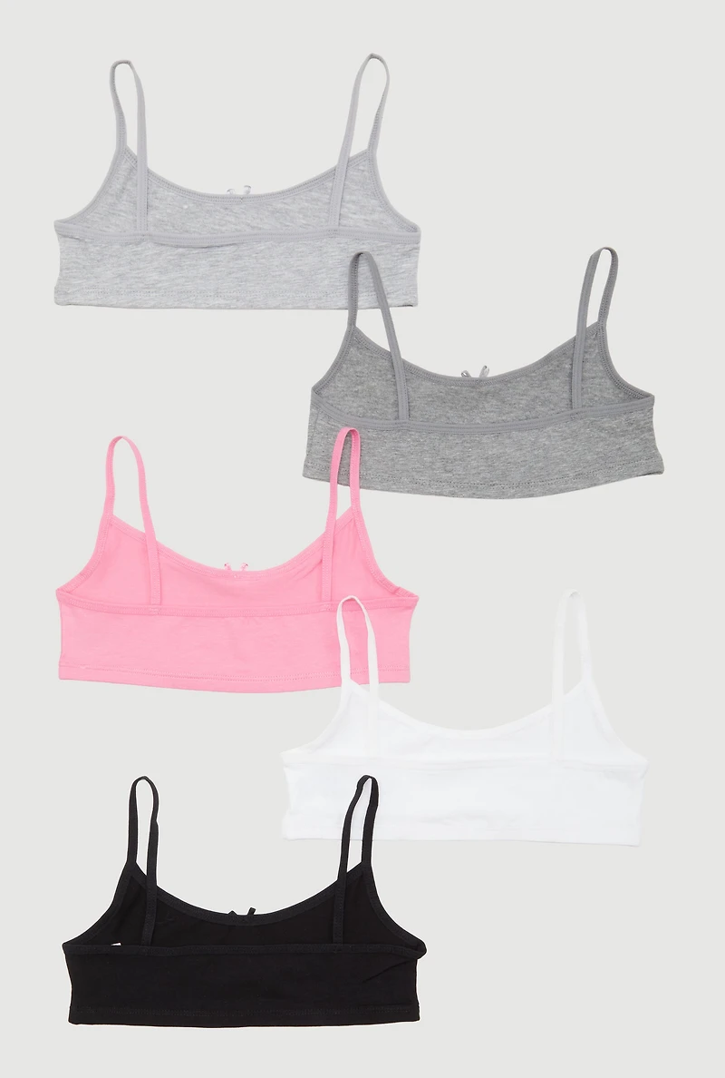 Womens Girls Cami Bras 5 Pack, Multi,
