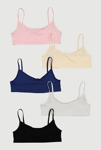Womens Girls Basic Cami Bras 5 Pack, Multi, Size M