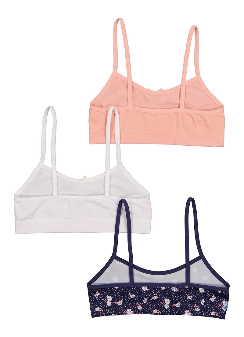 Womens Girls Floral Print Cami Bra 3 Pack, Multi, Size M