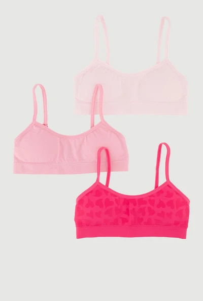 Womens Girls Seamless Heart Print Bralettes 3 Pack, Pink, Size M