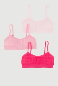 Womens Girls Seamless Heart Print Bralettes 3 Pack, Pink, Size M