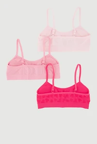 Womens Girls Seamless Heart Print Bralettes 3 Pack, Pink, Size M