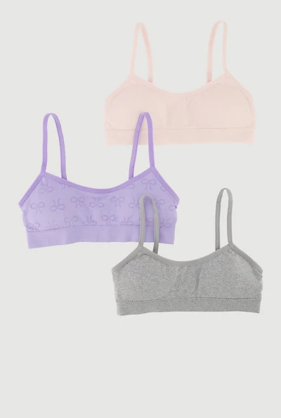 Womens Girls Seamless Bow Print Bralettes 3 Pack, Multi, Size L