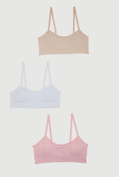 Womens Girls Seamless Cami Bras 3 Pack with Removable Padding, Multi,