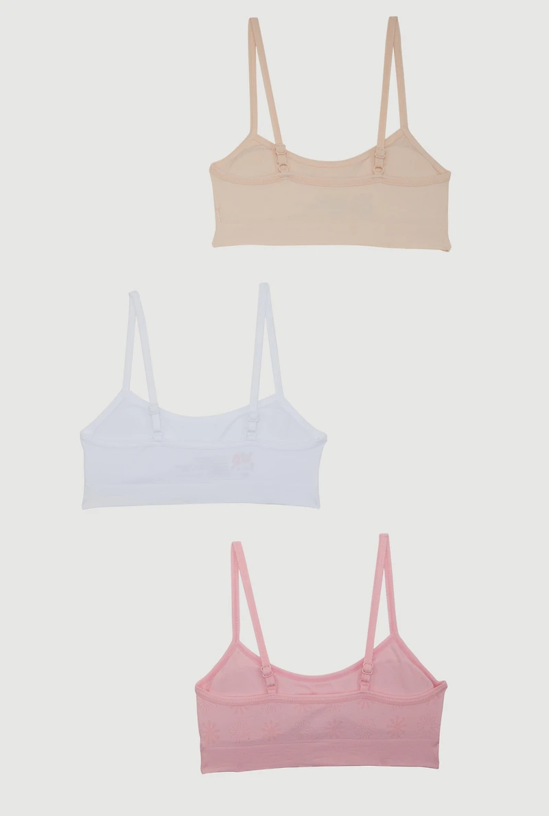 Womens Girls Seamless Cami Bras 3 Pack with Removable Padding, Multi, Size M