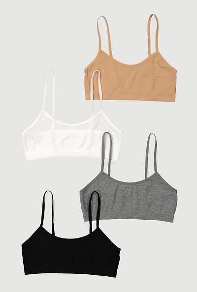 Womens Girls Seamless Cami Bras 4 Pack Comfort Set, Multi, Size M