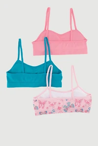 Womens Girls Seamless Butterfly Bralettes 3 Pack, Multi, Size S