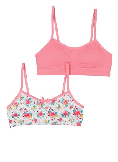 Womens Girls Floral Seamless Cami Bras 2 Pack, Pink,
