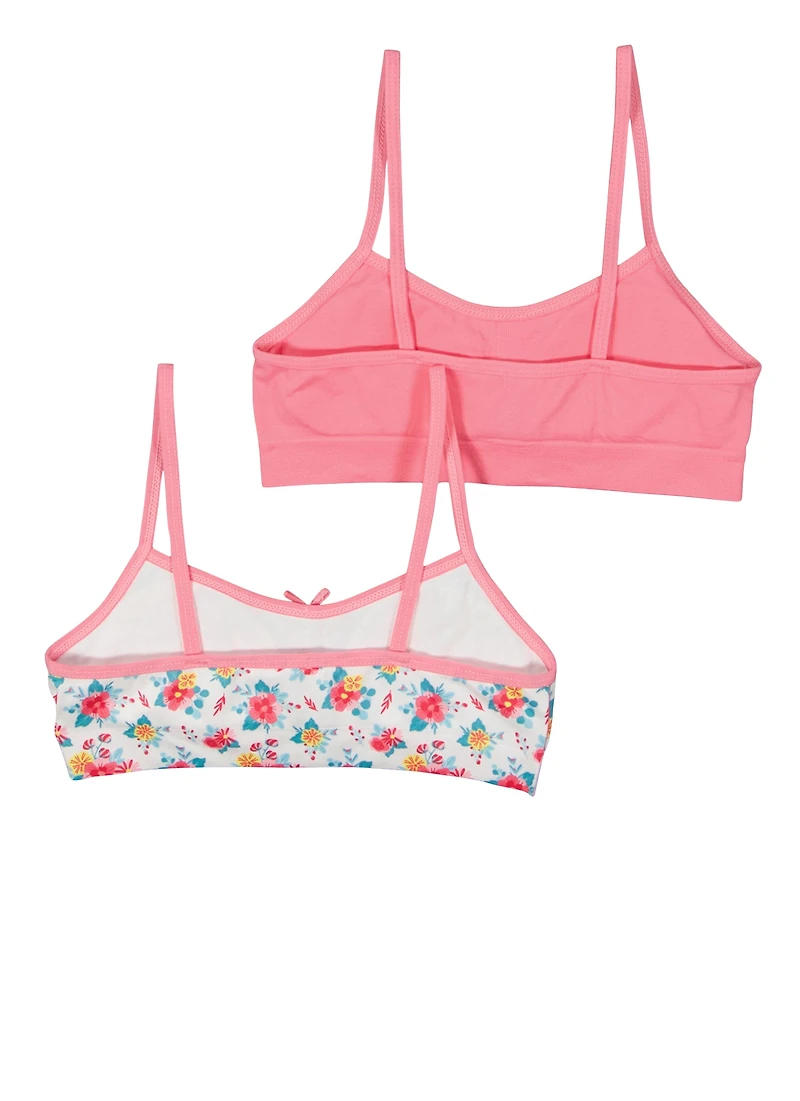 Womens Girls Floral Seamless Cami Bras 2 Pack, Pink, Size S