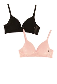 Womens Girls Solid Floral Lace Plunge Bras 2 Pack, Multi, Size 36A