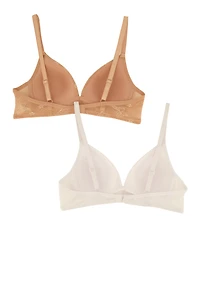 Womens Girls Patterned Lace Plunge Bra 2 Pack, Multi,