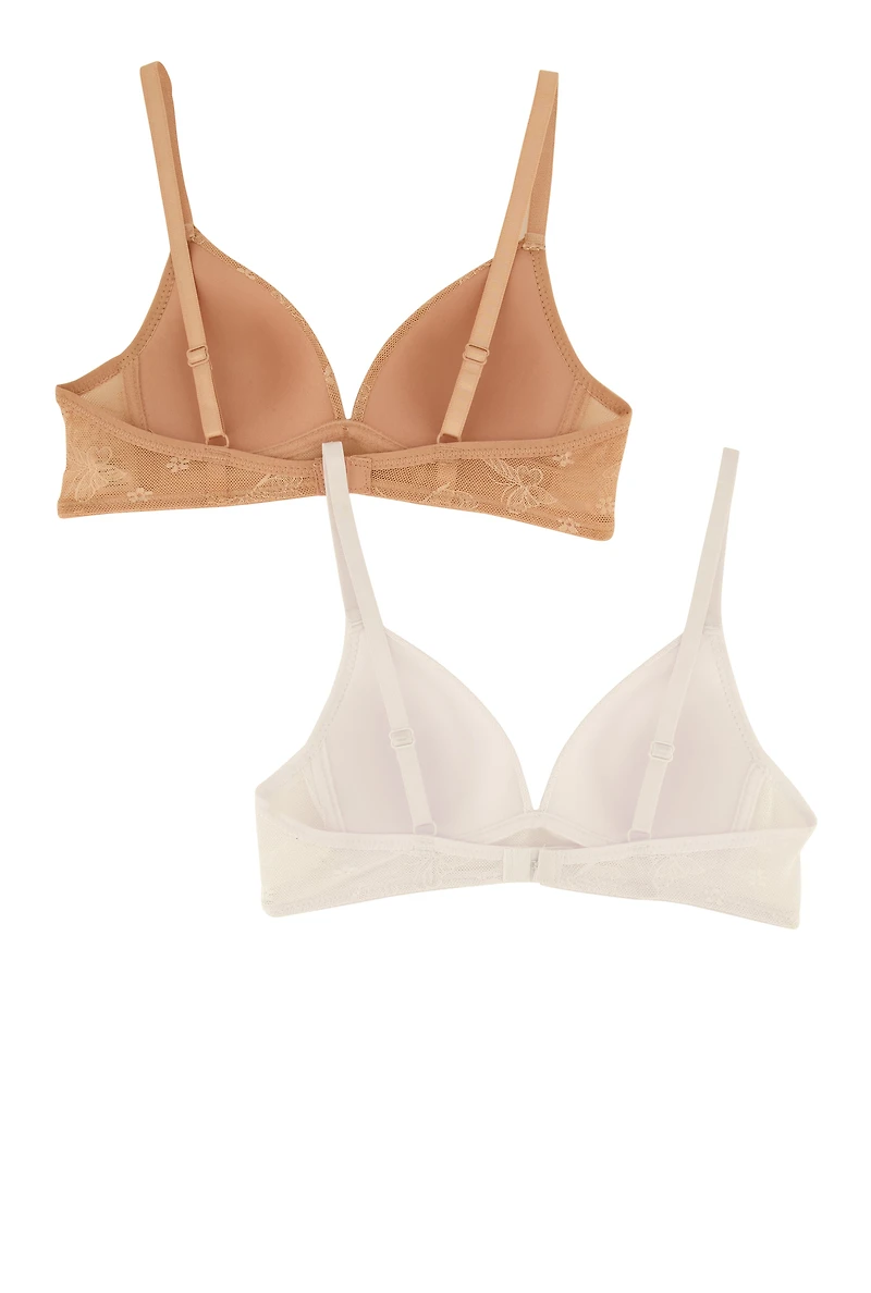 Womens Girls Patterned Lace Plunge Bra 2 Pack, Multi, Size 32A