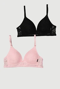 Womens Girls Floral Lace Bras 2 Pack, Multi, Size 32A