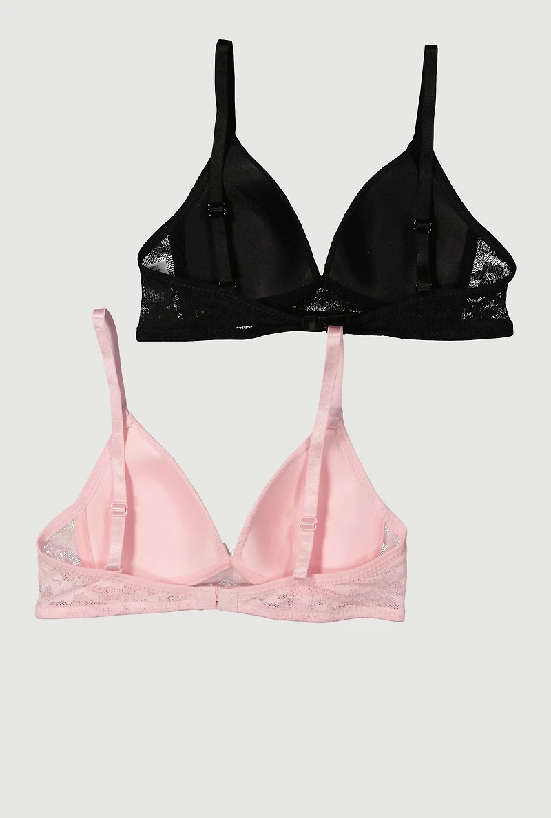 Womens Girls Floral Lace Bras 2 Pack, Multi, Size 32A