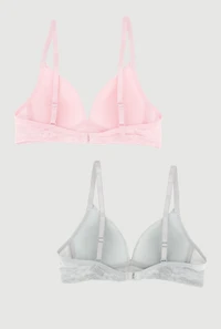 Womens Girls Bow Detail Floral Lace Plunge Bras 2 Pack, Multi,