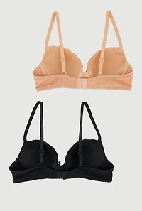 Womens Girls Lace Detail Rib Knit Balconette Bras 2 Pack, Multi, Size 32A
