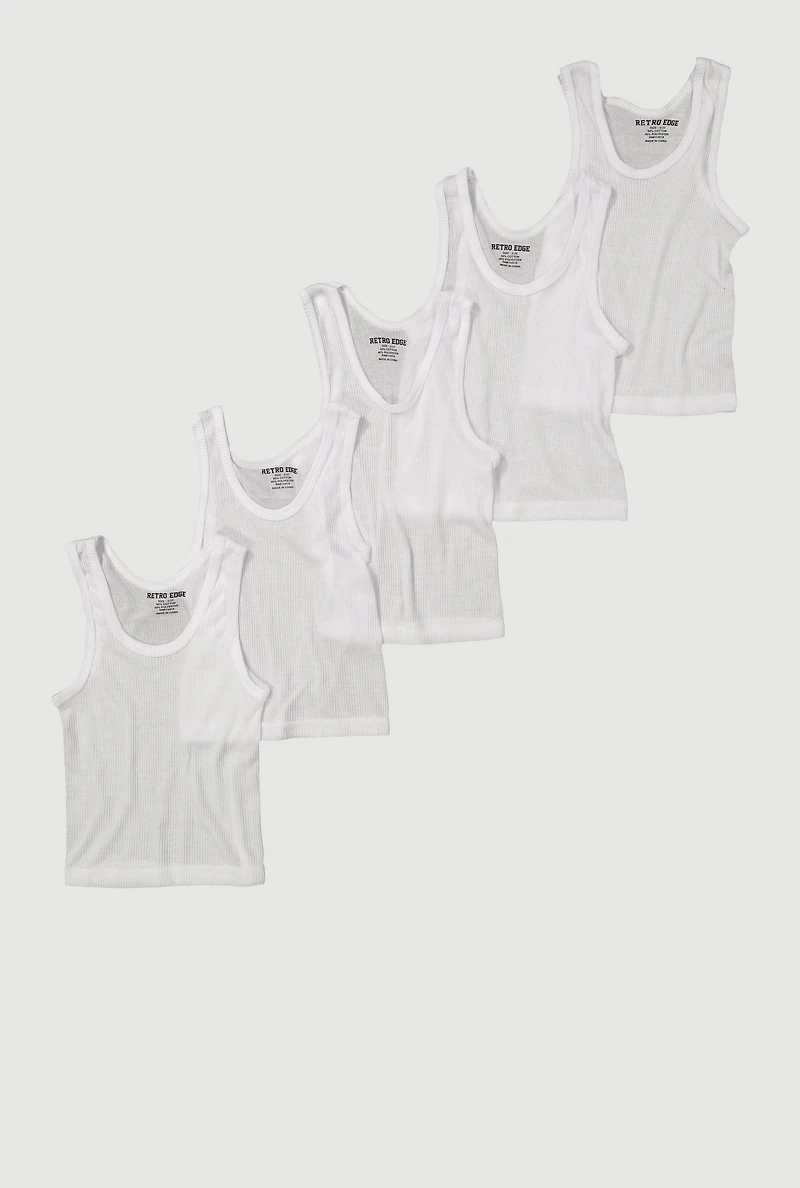 Toddler Boys Rib Knit Tank Tops 5 Pack, White, Size 4T