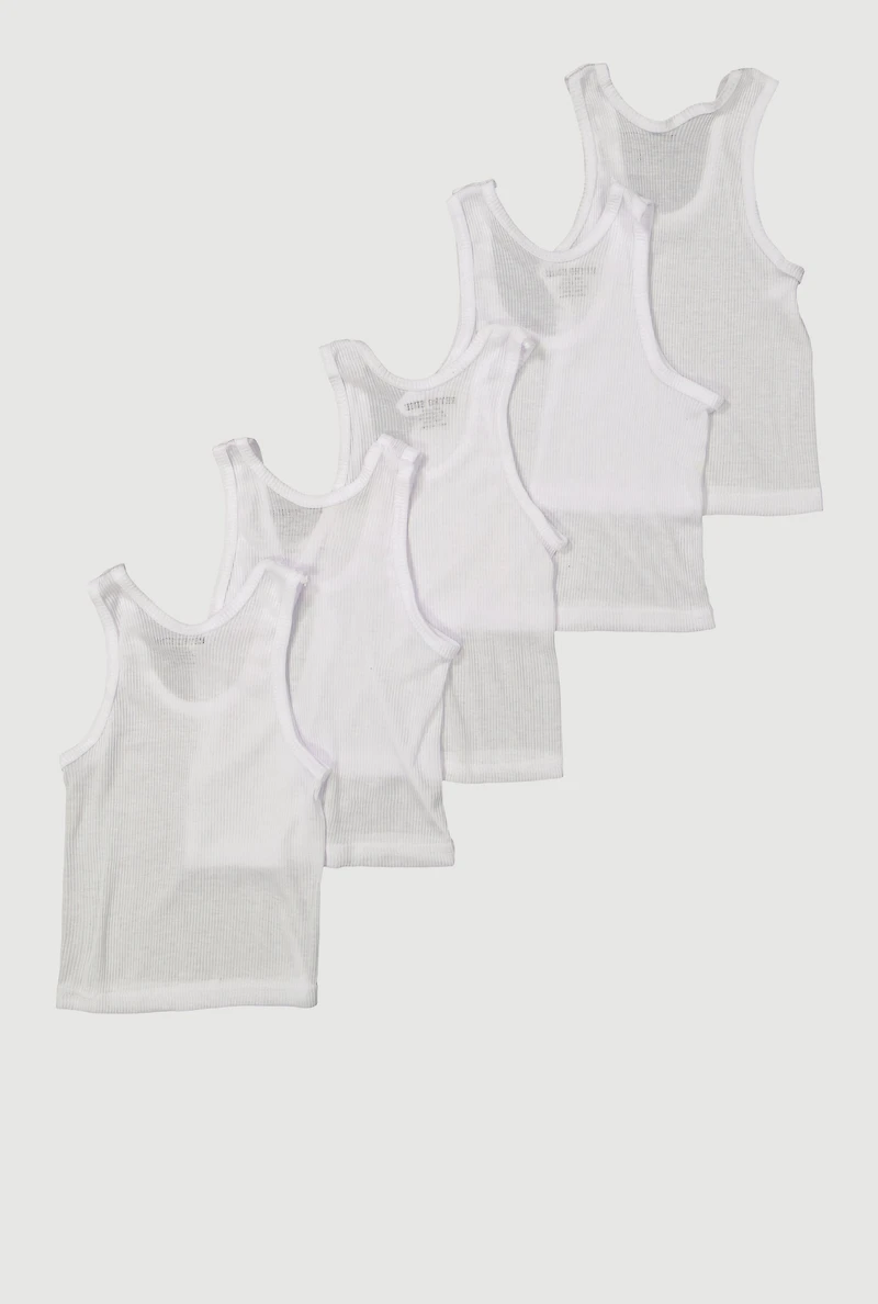Toddler Boys Rib Knit Tank Tops 5 Pack, White, Size 2T-3T