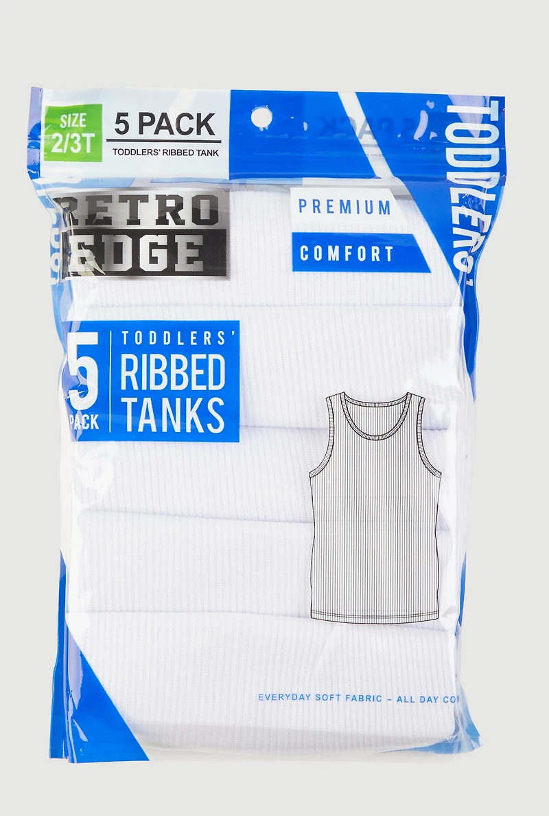 Toddler Boys Rib Knit Tank Tops 5 Pack, White, Size 4T