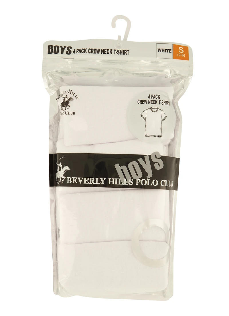 Boys 4 Pack Basic Crew Neck Tees, White, Size 12-14