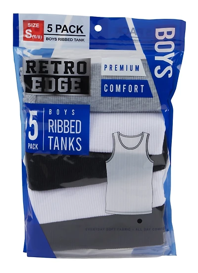 Boys 5 Pack Ribbed Assorted Knit Tank Tops, Multi, Size 10-12