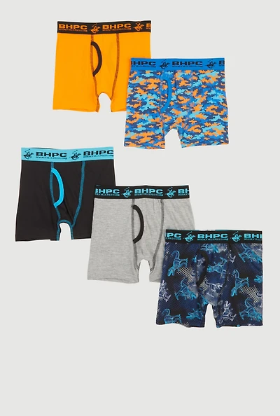 Boys Assorted Dino Patterned Boxer Briefs 5 Pack, Multi, Size 8-10