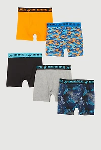Boys Assorted Dino Patterned Boxer Briefs 5 Pack, Multi, Size 16-18