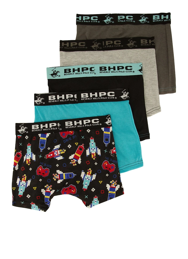 Boys Contrast Trim Assorted Gamer Boxer Brief 5 Pack, Multi, Size 4-6