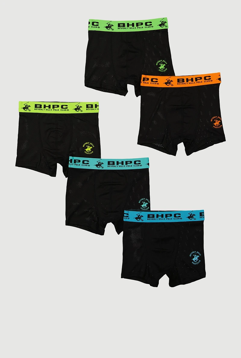 Boys Jersey Mesh Contrast Trim Boxer Briefs 5 Pack, Black, Size 16-18