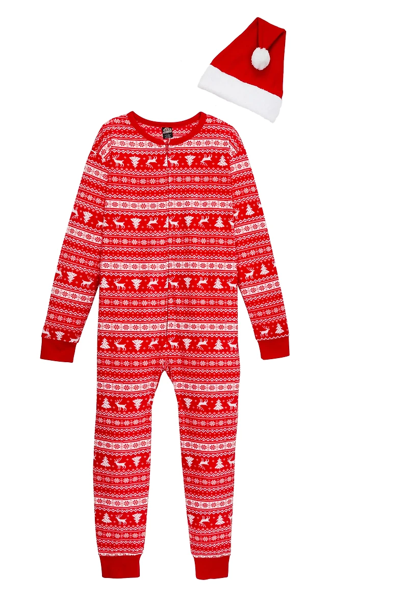 Mens Matching Santa Fair Isle Onesie Family Pajamas, Red, Size M
