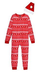 Mens Matching Santa Fair Isle Onesie Family Pajamas, Red, Size M