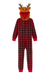 Girls Matching Reindeer Onesie Family Pajamas, Red, Size 7-8