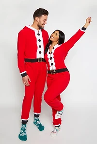 Mens Matching Santa Claus Hooded Onesie Family Pajamas, Red, Size M