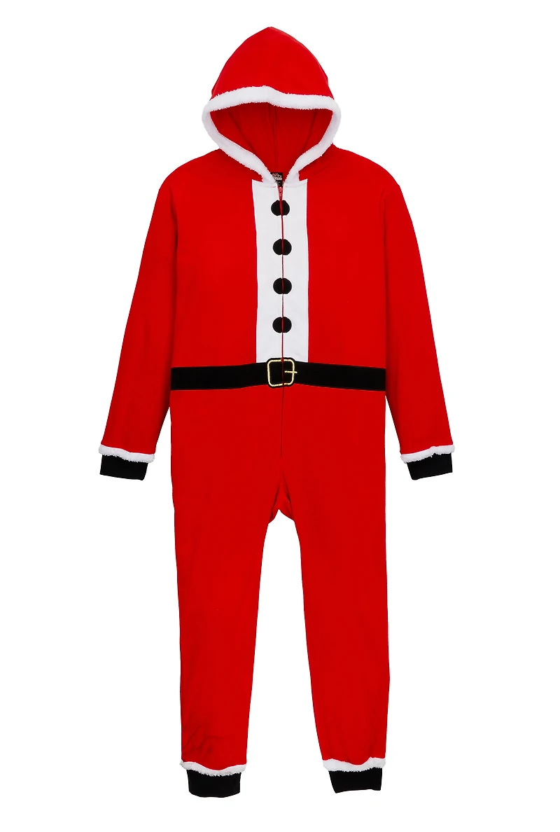 Mens Matching Santa Claus Hooded Onesie Family Pajamas, Red, Size M