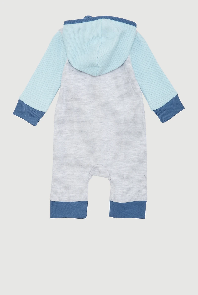 Baby Boys 0-9M Color Blocked Waffle Knit Hooded Jumpsuit, Blue,