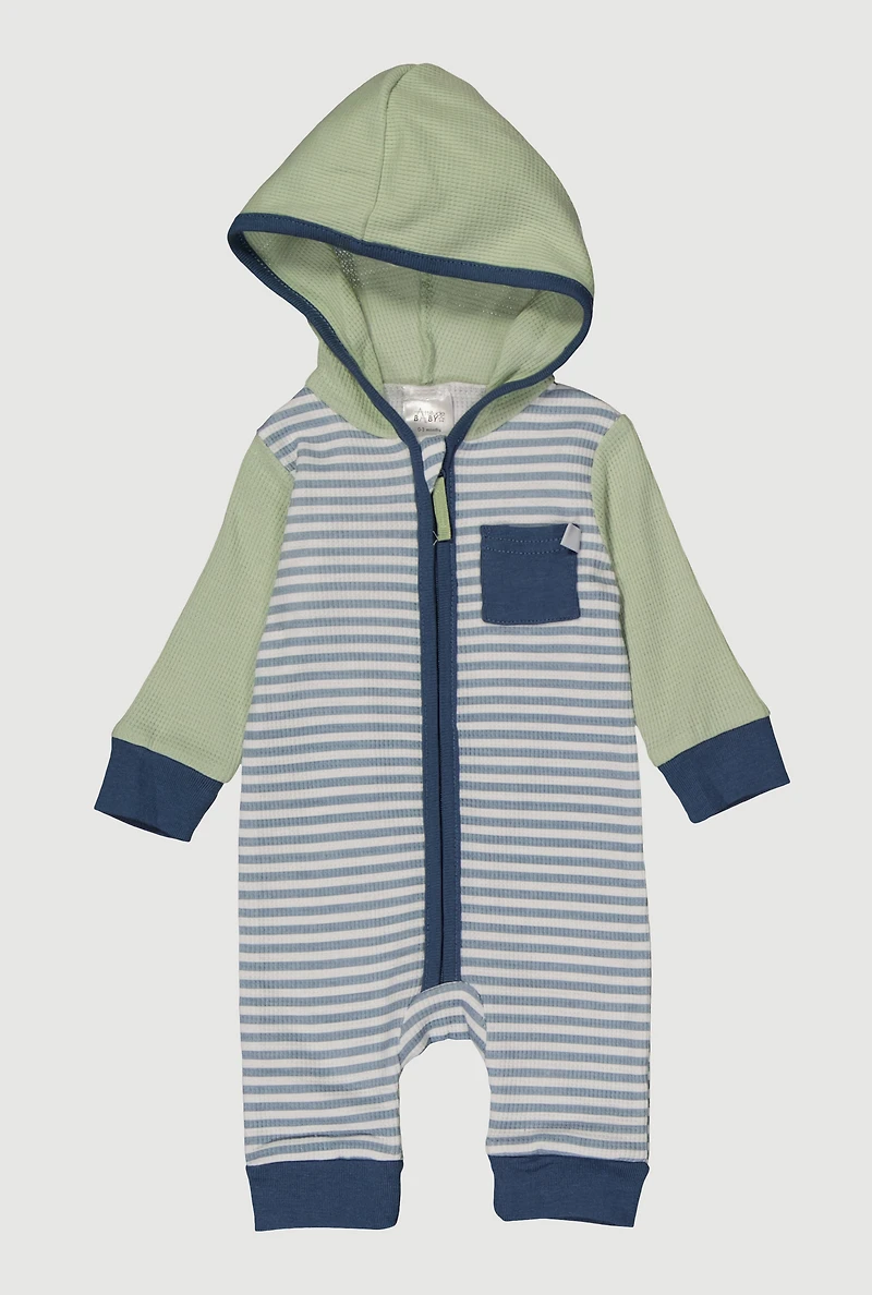 Baby Boys 0-9M Color Blocked Striped Waffle Knit Jumpsuit, Multi,