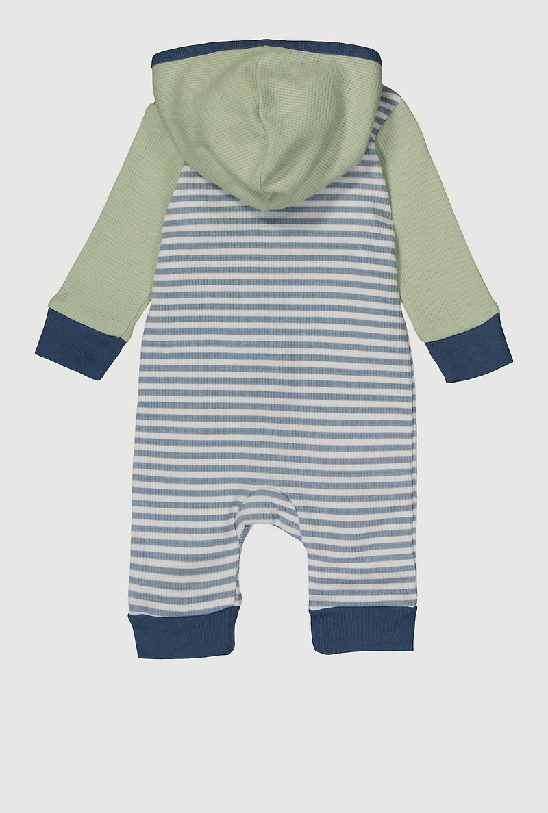 Baby Boys 0-9M Color Blocked Striped Waffle Knit Jumpsuit